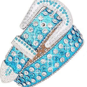 Rhinestone Leather Belt for Men Women 43-47 Inches Western Bling Jewelry